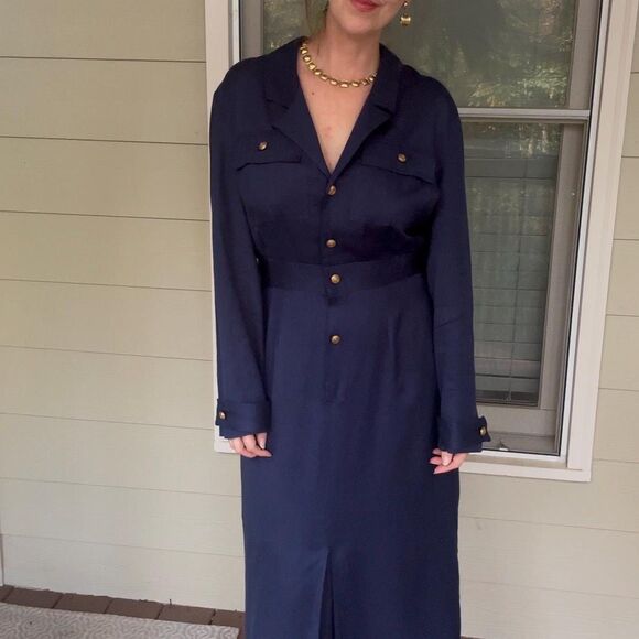 Vintage 1990s Navy Blue Military Inspired Utility Dress - Picture 2 of 16